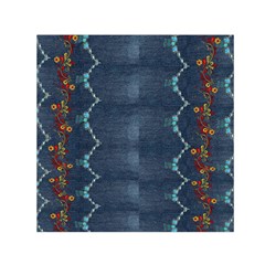 Blue Denim Pattern Native American Beads Pattern By Flipstylez Designs Small Satin Scarf (square) by flipstylezfashionsLLC