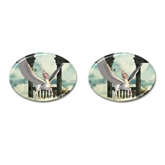 Cute Little Pegasus In The Sky, Cartoon Cufflinks (oval) by FantasyWorld7