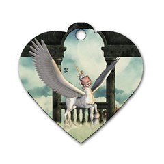 Cute Little Pegasus In The Sky, Cartoon Dog Tag Heart (one Side) by FantasyWorld7