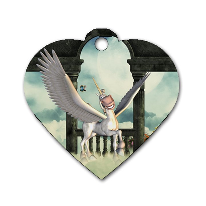 Cute Little Pegasus In The Sky, Cartoon Dog Tag Heart (Two Sides)