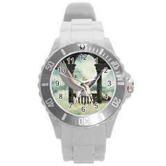 Cute Little Pegasus In The Sky, Cartoon Round Plastic Sport Watch (l) by FantasyWorld7