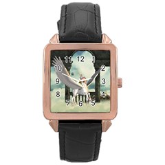 Cute Little Pegasus In The Sky, Cartoon Rose Gold Leather Watch  by FantasyWorld7