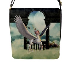 Cute Little Pegasus In The Sky, Cartoon Flap Closure Messenger Bag (l) by FantasyWorld7