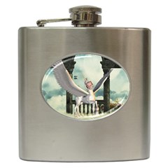 Cute Little Pegasus In The Sky, Cartoon Hip Flask (6 Oz) by FantasyWorld7