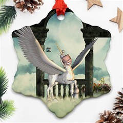 Cute Little Pegasus In The Sky, Cartoon Snowflake Ornament (two Sides) by FantasyWorld7