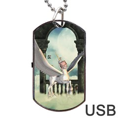 Cute Little Pegasus In The Sky, Cartoon Dog Tag Usb Flash (one Side) by FantasyWorld7