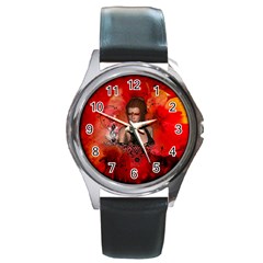 The Fairy Of Music Round Metal Watch by FantasyWorld7