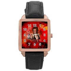 The Fairy Of Music Rose Gold Leather Watch  by FantasyWorld7