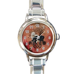 Awesome Black And White Wolf Round Italian Charm Watch by FantasyWorld7