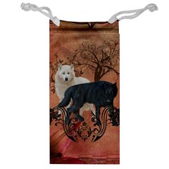 Awesome Black And White Wolf Jewelry Bag by FantasyWorld7