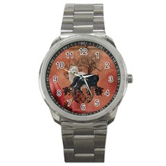 Awesome Black And White Wolf Sport Metal Watch by FantasyWorld7