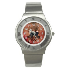 Awesome Black And White Wolf Stainless Steel Watch by FantasyWorld7