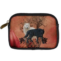 Awesome Black And White Wolf Digital Camera Leather Case by FantasyWorld7