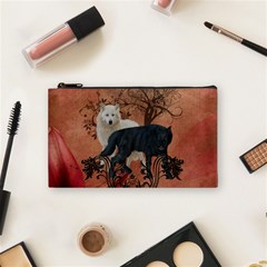 Awesome Black And White Wolf Cosmetic Bag (small) by FantasyWorld7