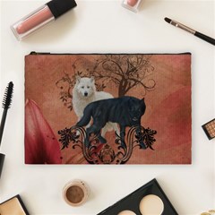 Awesome Black And White Wolf Cosmetic Bag (large) by FantasyWorld7