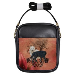 Awesome Black And White Wolf Girls Sling Bag