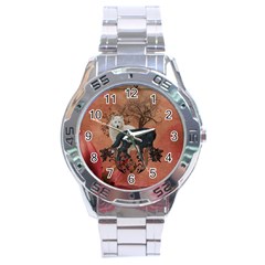 Awesome Black And White Wolf Stainless Steel Analogue Watch by FantasyWorld7