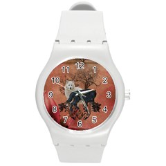 Awesome Black And White Wolf Round Plastic Sport Watch (m) by FantasyWorld7