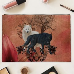 Awesome Black And White Wolf Cosmetic Bag (xxl) by FantasyWorld7