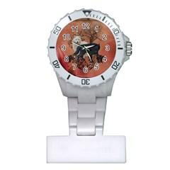 Awesome Black And White Wolf Plastic Nurses Watch by FantasyWorld7