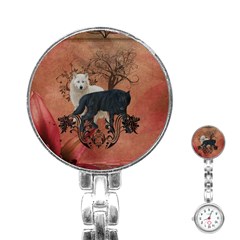 Awesome Black And White Wolf Stainless Steel Nurses Watch by FantasyWorld7