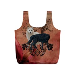 Awesome Black And White Wolf Full Print Recycle Bag (s) by FantasyWorld7