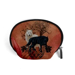 Awesome Black And White Wolf Accessory Pouch (small) by FantasyWorld7