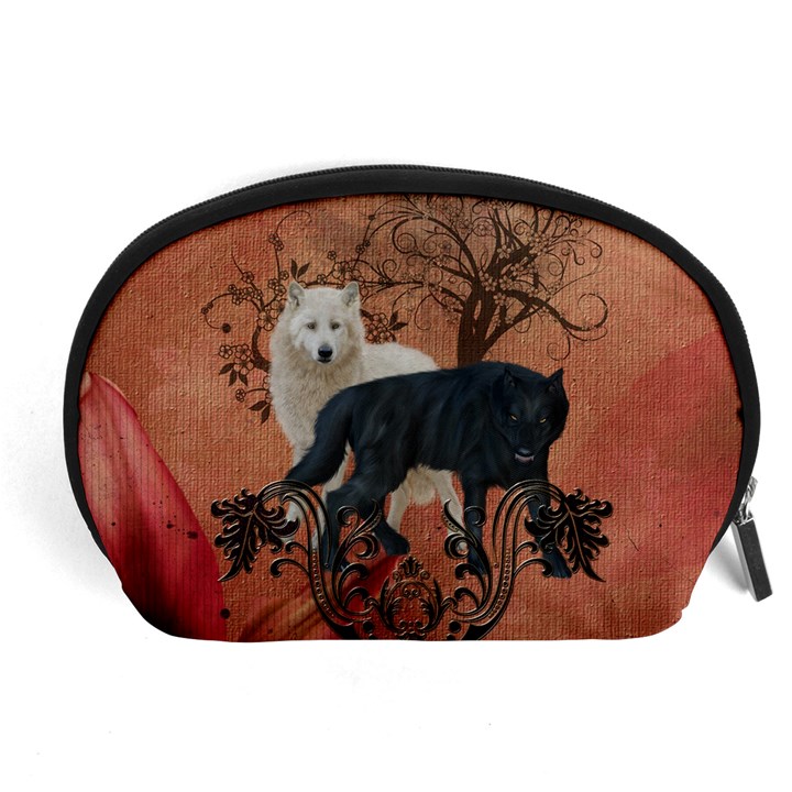 Awesome Black And White Wolf Accessory Pouch (Large)