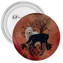 Awesome Black And White Wolf 3  Buttons by FantasyWorld7