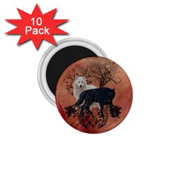 Awesome Black And White Wolf 1 75  Magnets (10 Pack)  by FantasyWorld7