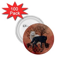 Awesome Black And White Wolf 1 75  Buttons (100 Pack)  by FantasyWorld7