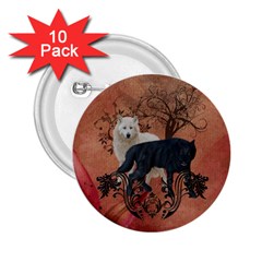 Awesome Black And White Wolf 2 25  Buttons (10 Pack)  by FantasyWorld7