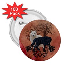 Awesome Black And White Wolf 2 25  Buttons (100 Pack)  by FantasyWorld7