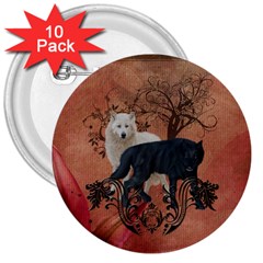 Awesome Black And White Wolf 3  Buttons (10 Pack)  by FantasyWorld7