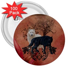 Awesome Black And White Wolf 3  Buttons (100 Pack)  by FantasyWorld7