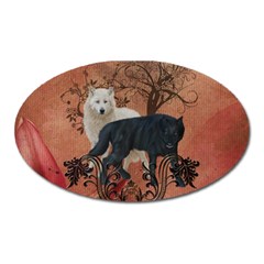 Awesome Black And White Wolf Oval Magnet by FantasyWorld7