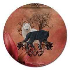 Awesome Black And White Wolf Magnet 5  (round) by FantasyWorld7