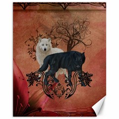 Awesome Black And White Wolf Canvas 11  X 14  by FantasyWorld7