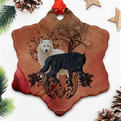 Awesome Black And White Wolf Ornament (snowflake) by FantasyWorld7