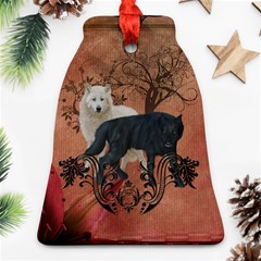 Awesome Black And White Wolf Bell Ornament (two Sides) by FantasyWorld7