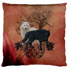 Awesome Black And White Wolf Large Cushion Case (two Sides) by FantasyWorld7