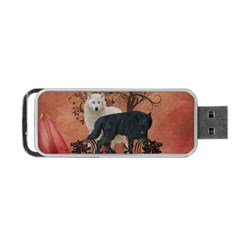 Awesome Black And White Wolf Portable Usb Flash (one Side) by FantasyWorld7