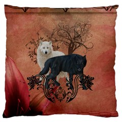 Awesome Black And White Wolf Standard Flano Cushion Case (one Side) by FantasyWorld7