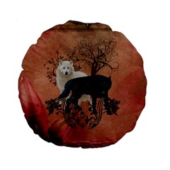 Awesome Black And White Wolf Standard 15  Premium Flano Round Cushions by FantasyWorld7