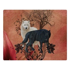 Awesome Black And White Wolf Double Sided Flano Blanket (large)  by FantasyWorld7