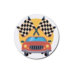 Automobile Car Checkered Drive Rubber Coaster (Round) 