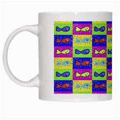 Cartoon Style Marine Life Motif Pattern White Mugs by dflcprints