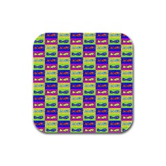 Cartoon Style Marine Life Motif Pattern Rubber Square Coaster (4 Pack)  by dflcprints