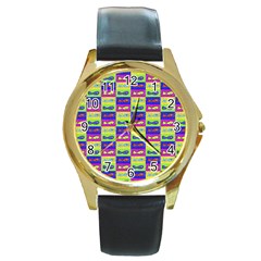 Cartoon Style Marine Life Motif Pattern Round Gold Metal Watch by dflcprints