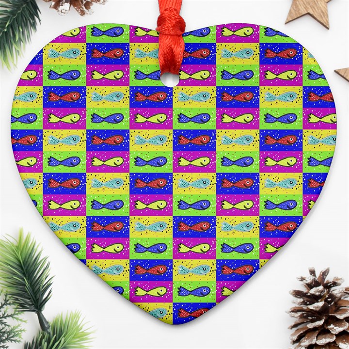 Cartoon Style Marine Life Motif Pattern Heart Ornament (Two Sides)